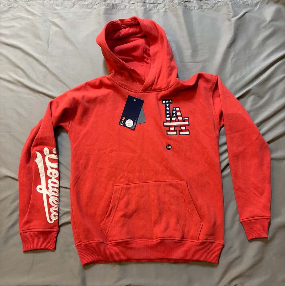 Abercrombie Kids Los Angeles Dodgers Hoodie Size 13/14 Red USA Flag Graphic